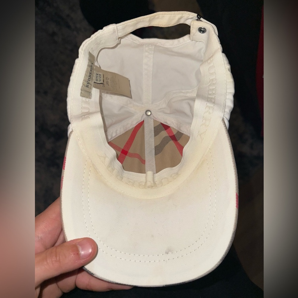 Burberry Embroidered Logo Check Trim Bone White Baseball Hat - Picture 4 of 6